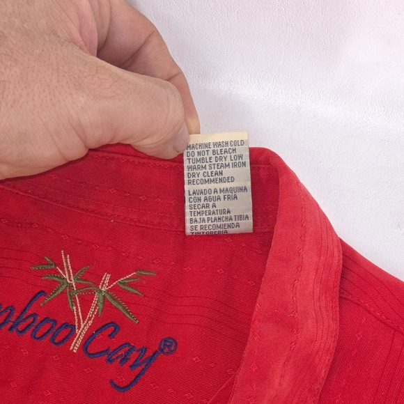 Bamboo Cay‎ Palm Tree Shirt XL Red Embroidered Button Up Island Camp Modal Blend - Picture 5 of 16